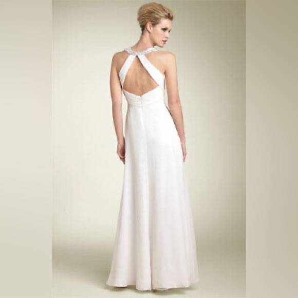 AIDAN MATTOX SILK IVORY BEADED KEYHOLE NECK EVENING GOWN SIZE 6 - Picture 2 of 13